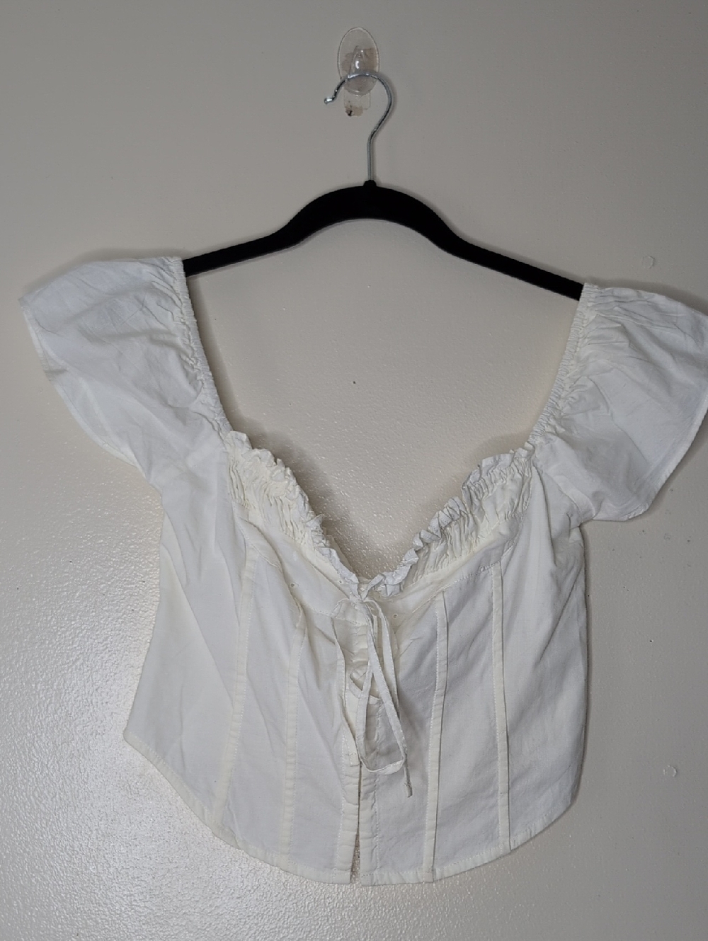 Princess Polly XX Cream Peasant Crop Top with Tie Front Off Shoulder Size 6